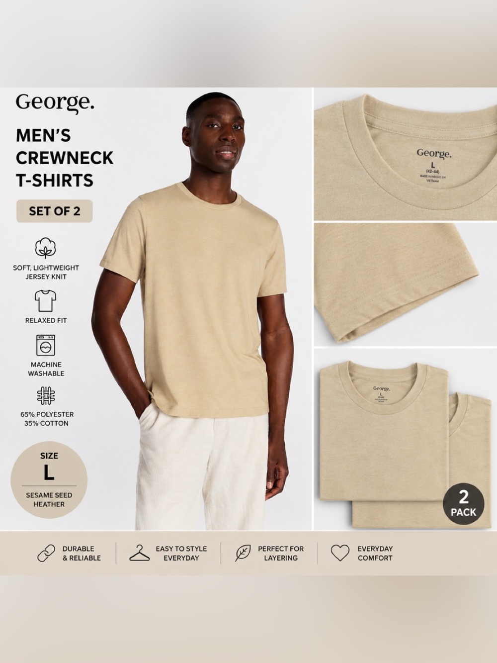 George Men’s Crewneck T-Shirts – Set of 2 | Size Large NWT